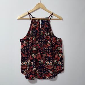 Blu rain Floral tank top blouse with keyhole women's size medium